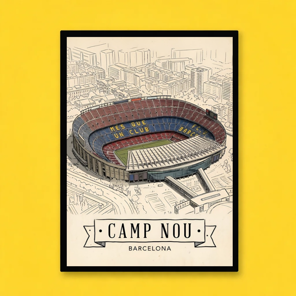 Camp Nou – Barcelona Stadium Blueprint Poster