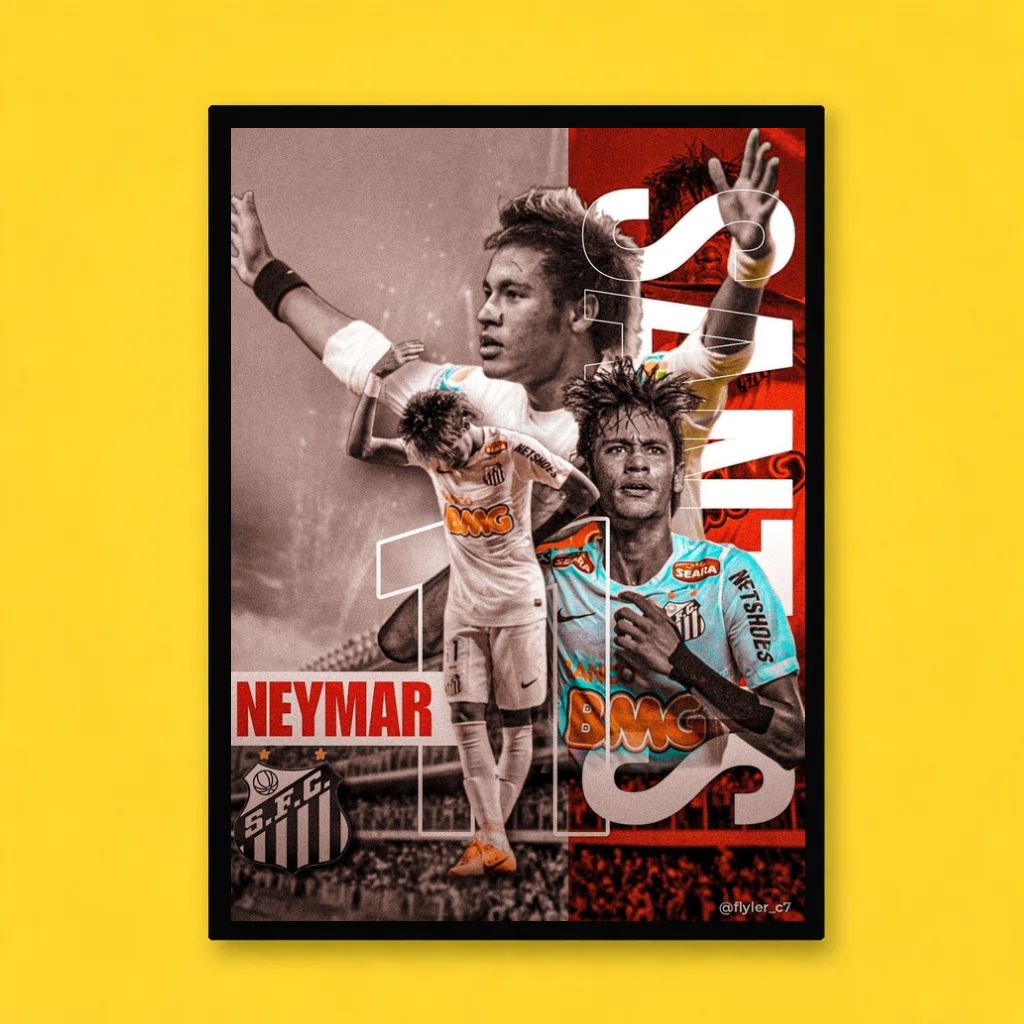 Neymar Santos Retro Poster